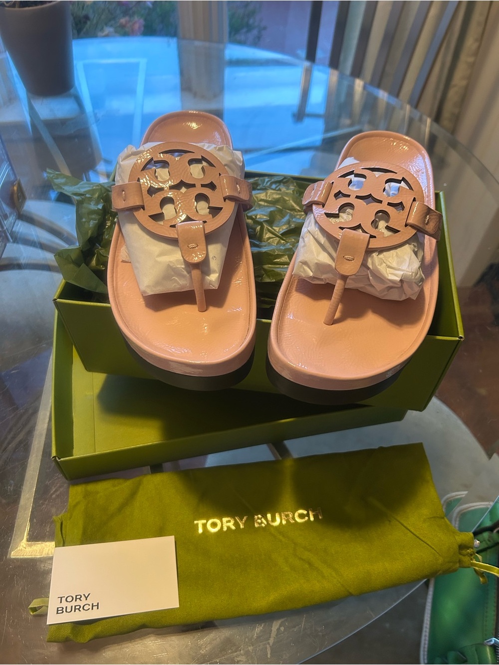 NEW Tory Burch Pink Miller Cloud Lug Patent Leather Sandal